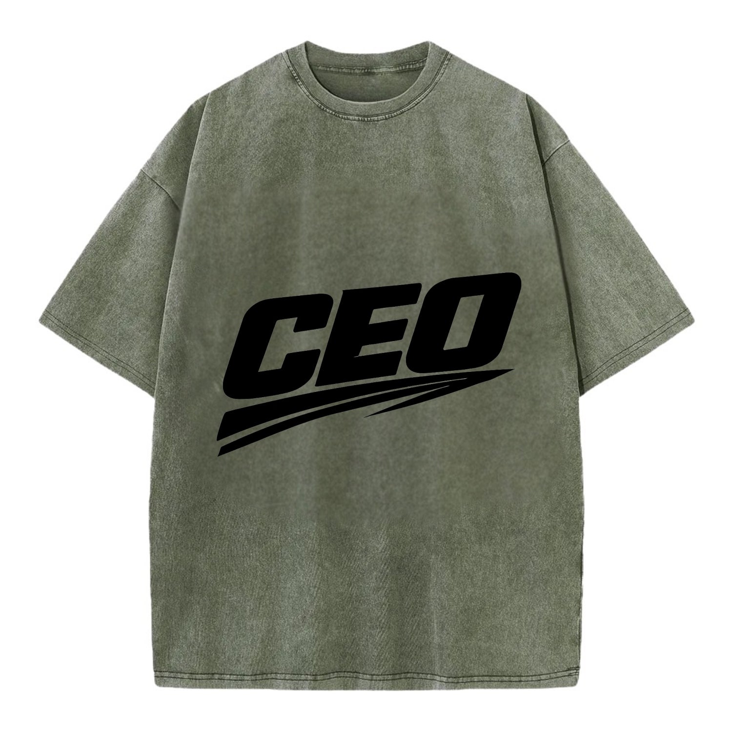 Bold typography design - "CEO" - chief executive, running things - Vintage T-shirt - Army Green