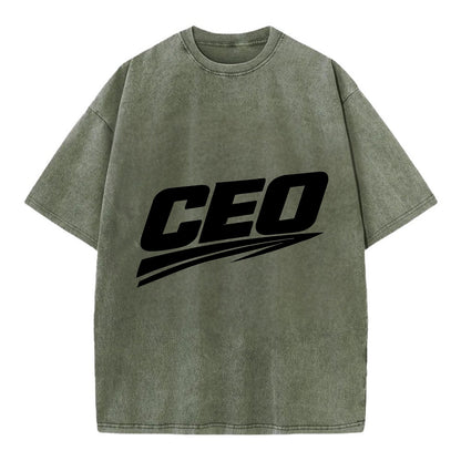 Bold typography design - "CEO" - chief executive, running things - Vintage T-shirt - Army Green