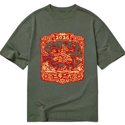 HORSE AND RIDER | Traditional Chinese warrior on horseback | Silk Road journey - Classic T-shirt - Army Green