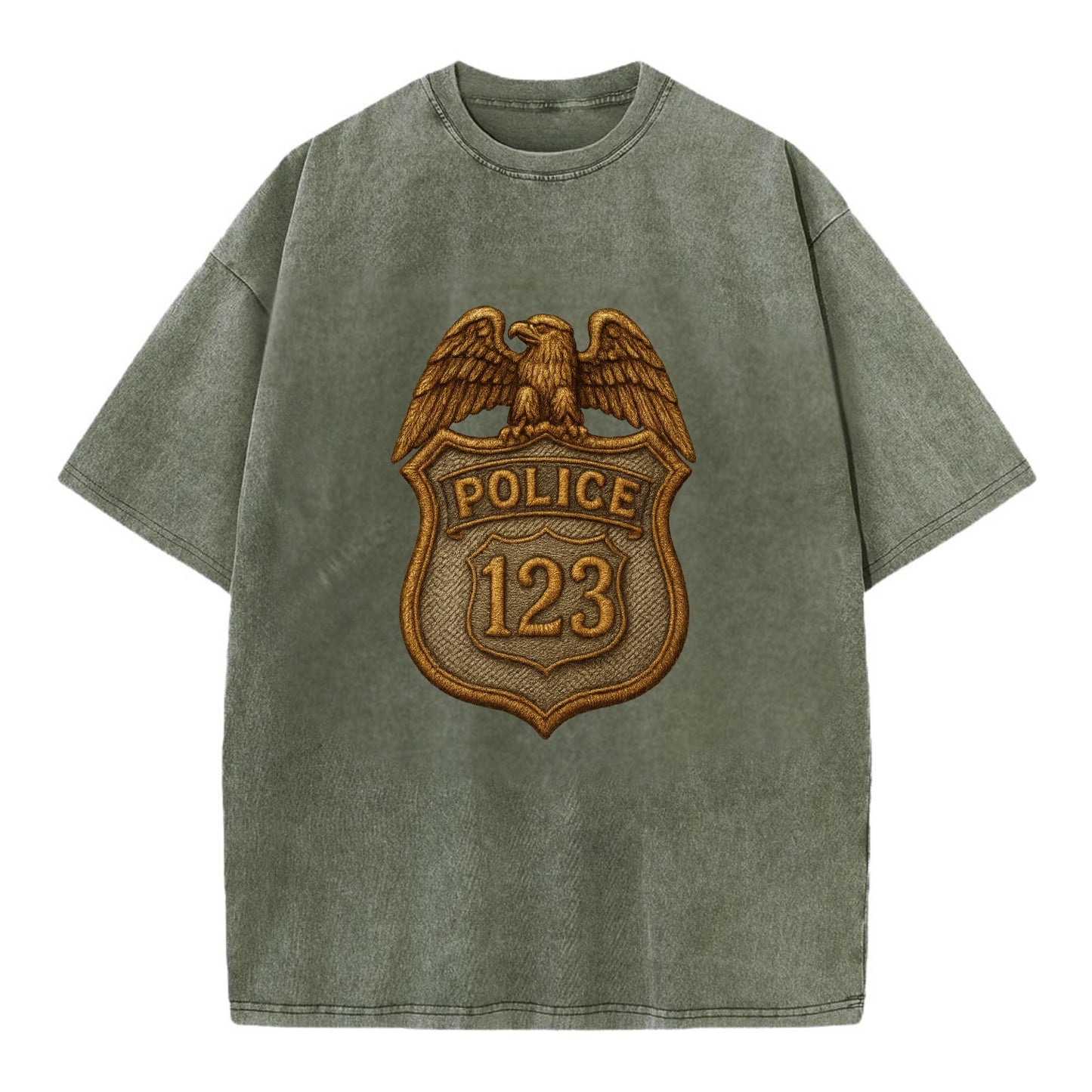 Police Badge  - Vintage T-shirt - Army Green