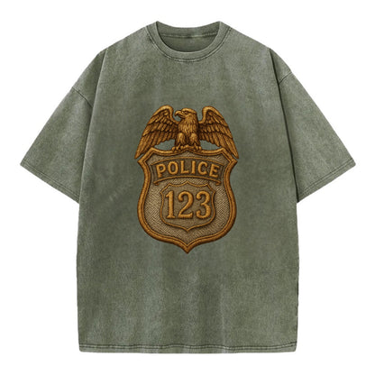 Police Badge  - Vintage T-shirt - Army Green