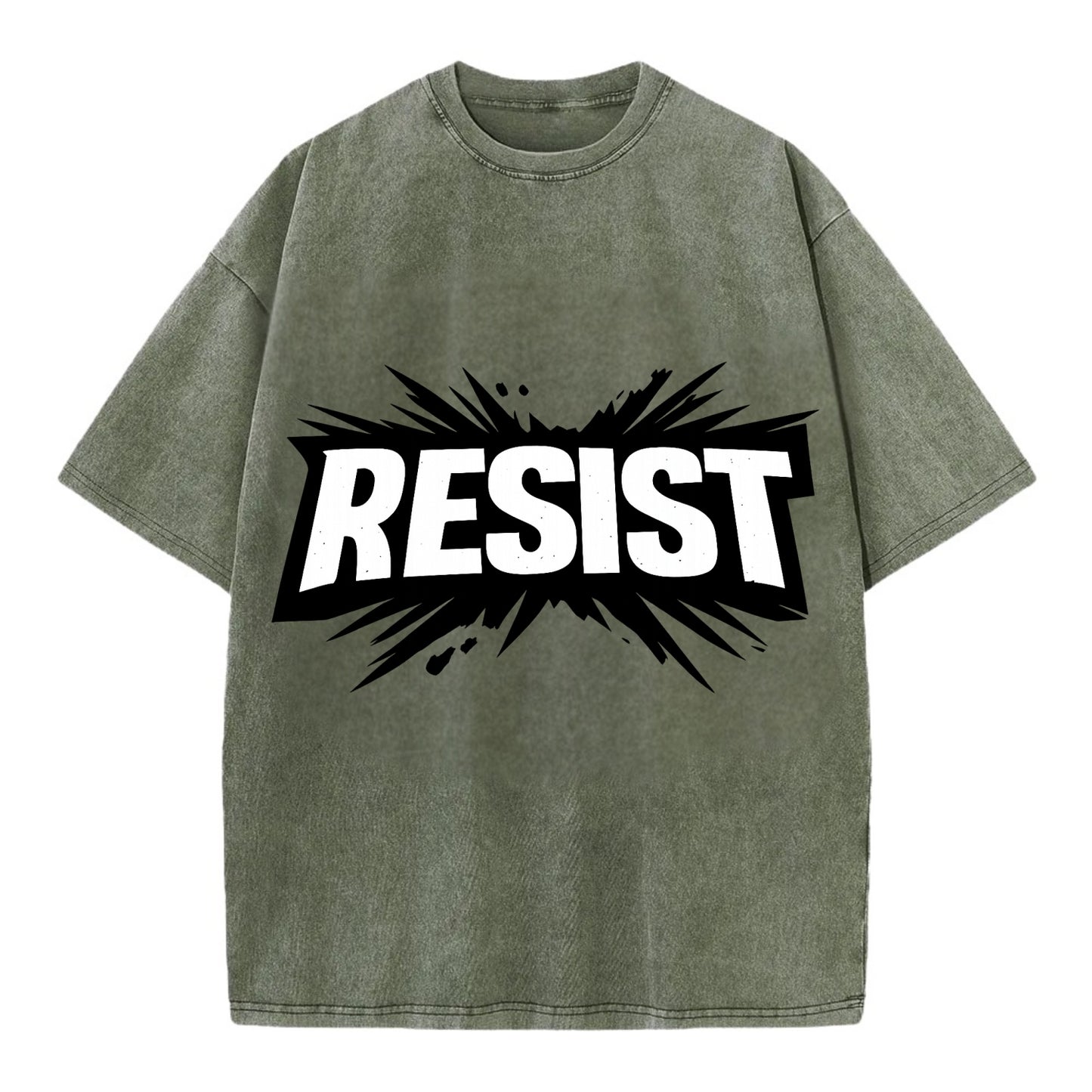Bold typography design - "RESIST" - fighting back, standing against - Vintage T-shirt - Army Green