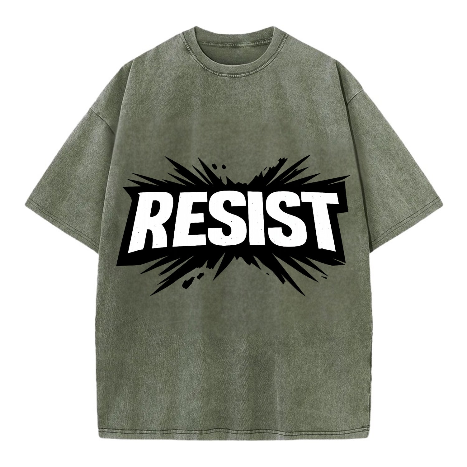Bold typography design - "RESIST" - fighting back, standing against - Vintage T-shirt - Army Green