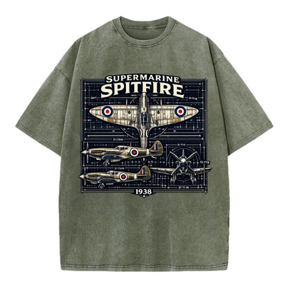 Spitfire Blueprint - Vintage T-shirt - Army Green