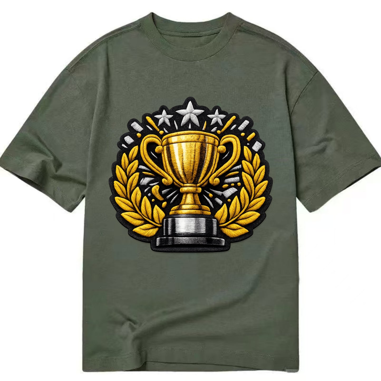 Embroidered patch design - CHAMPIONSHIP TROPHY - golden trophy cup with laurels - Classic T-shirt - Army Green