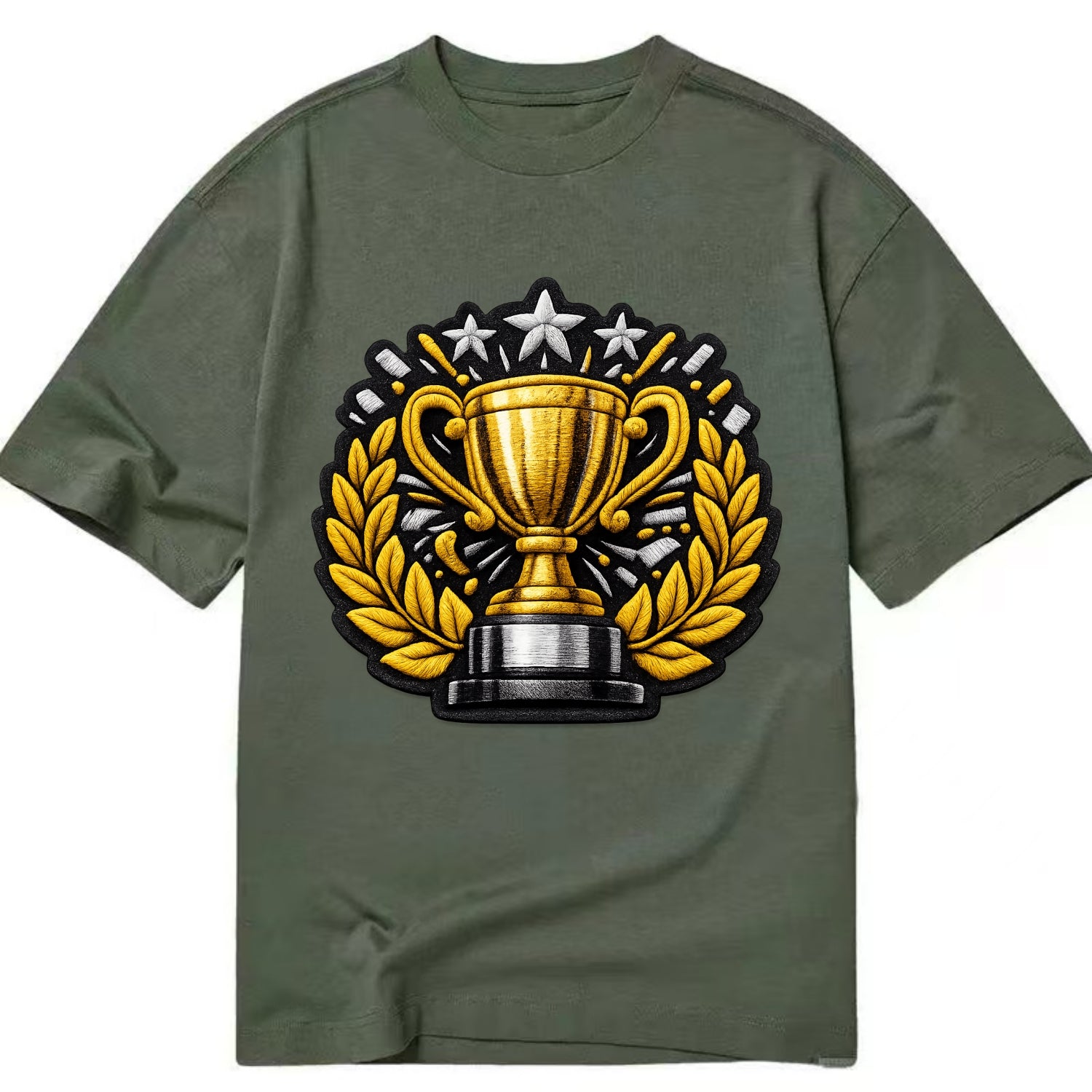 Embroidered patch design - CHAMPIONSHIP TROPHY - golden trophy cup with laurels - Classic T-shirt - Army Green