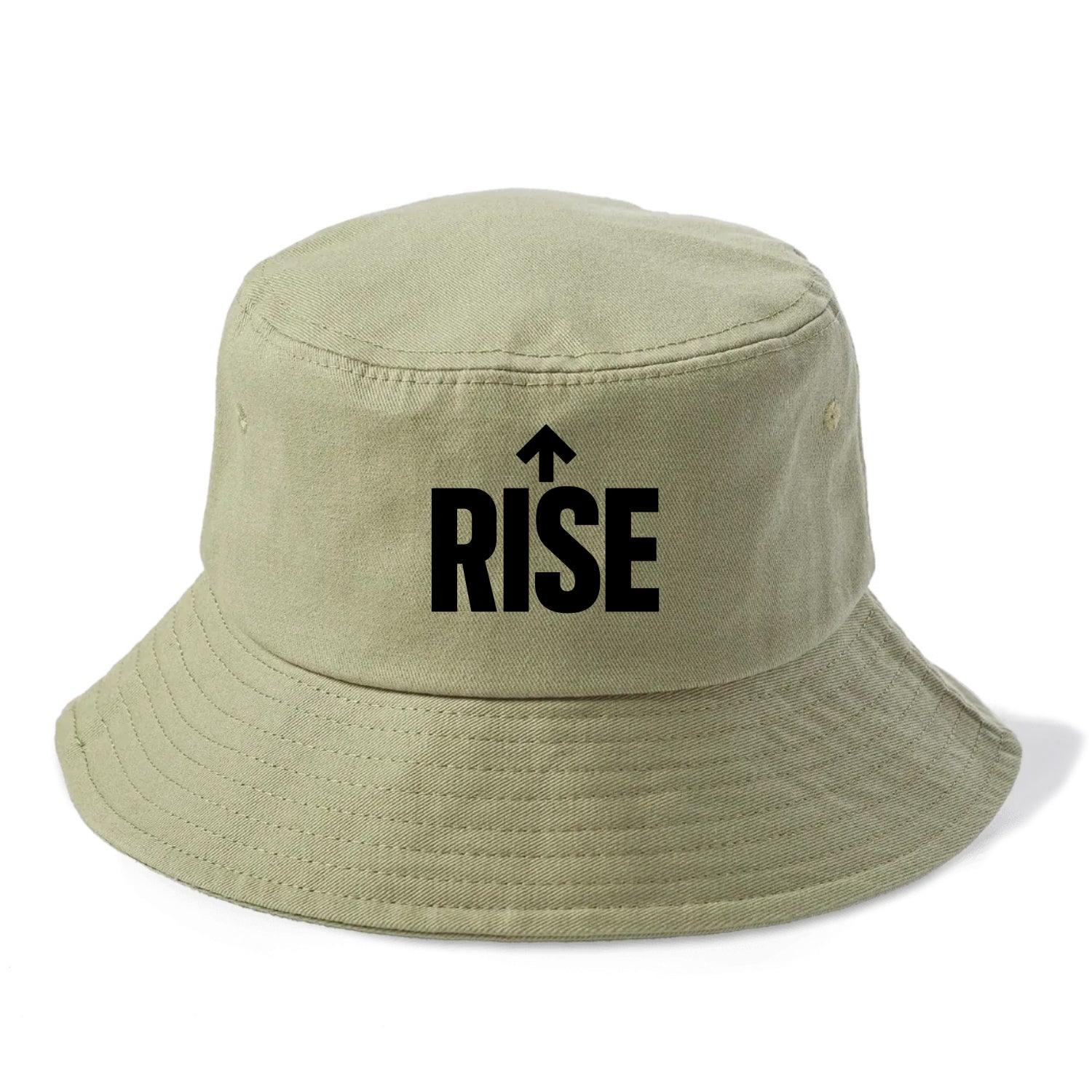 Bold typography design - "RISE" - getting up, ascending, elevating - Bucket Hat - Army Green