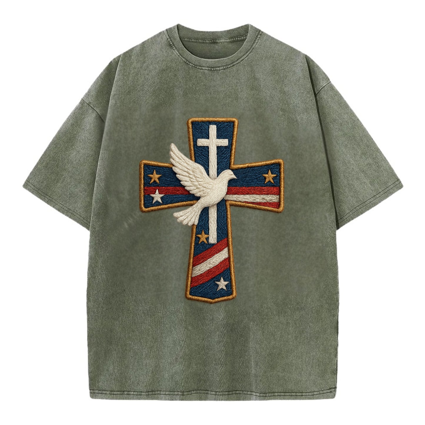 Dove and Cross  - Vintage T-shirt - Army Green