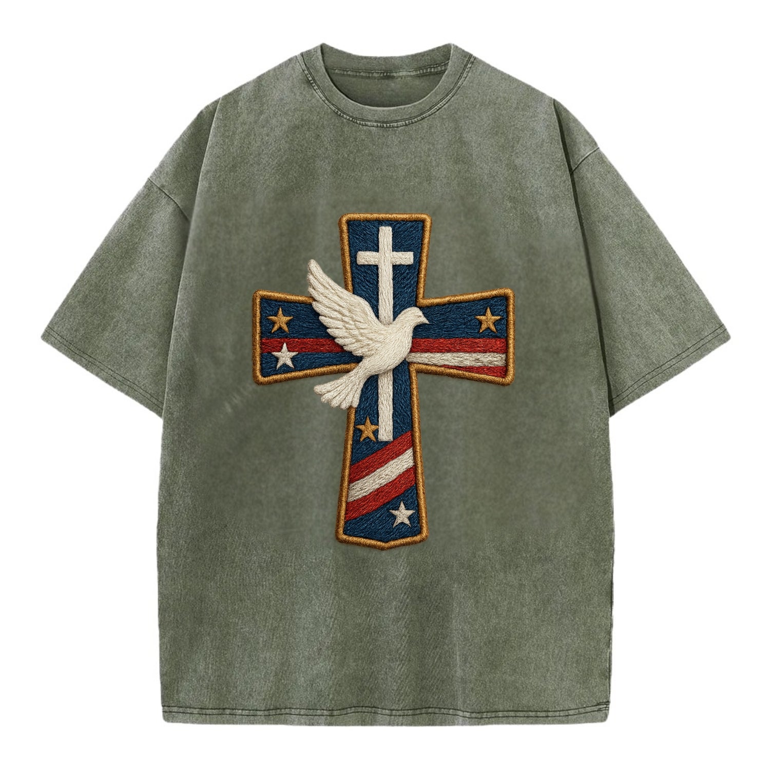 Dove and Cross  - Vintage T-shirt - Army Green