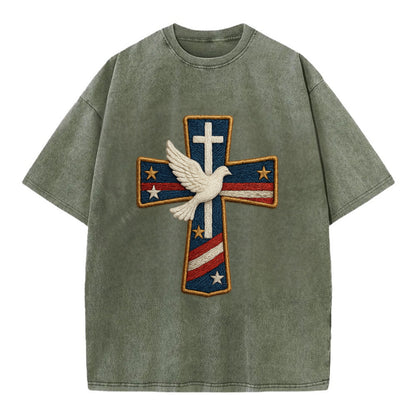 Dove and Cross  - Vintage T-shirt - Army Green