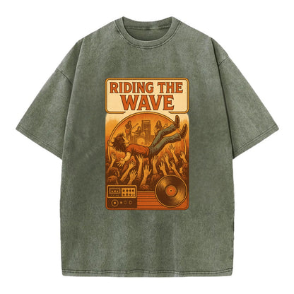 Crowd surfing at packed concert - "Riding the Wave" - concert energy - Vintage T-shirt - Army Green