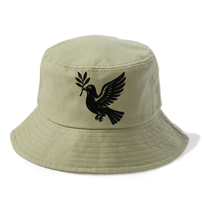 Dove carrying olive branch - peace movement ink painting - Bucket Hat - Army Green
