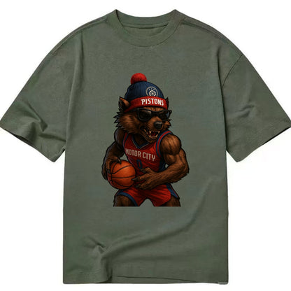 Motor City Wolverine wearing Pistons beanie with gear patch and wayfarer - Classic T-shirt - Army Green