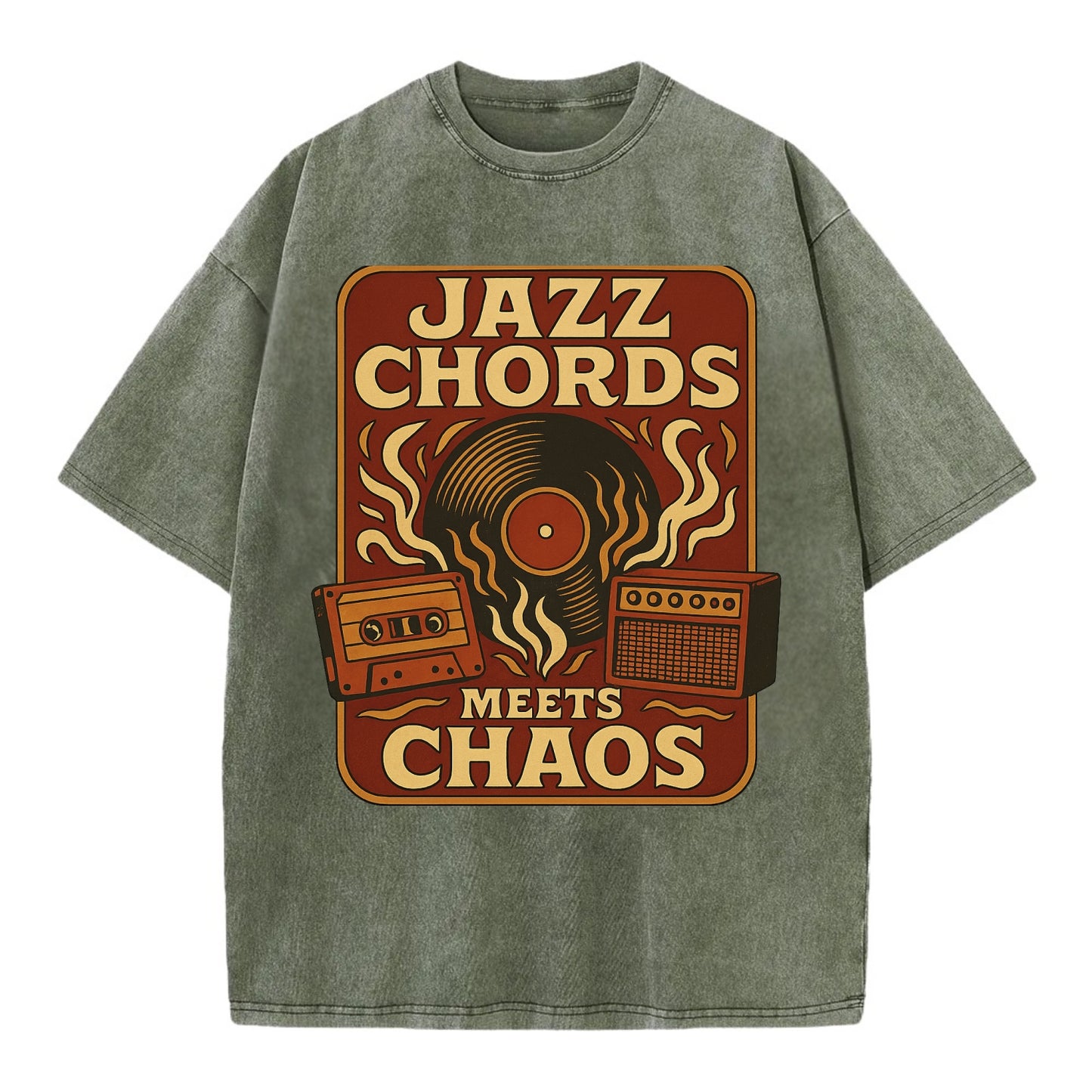 Jazz chords with hyperpop energy - "Jazz Meets Chaos" - unexpected fusion - Vintage T-shirt - Army Green