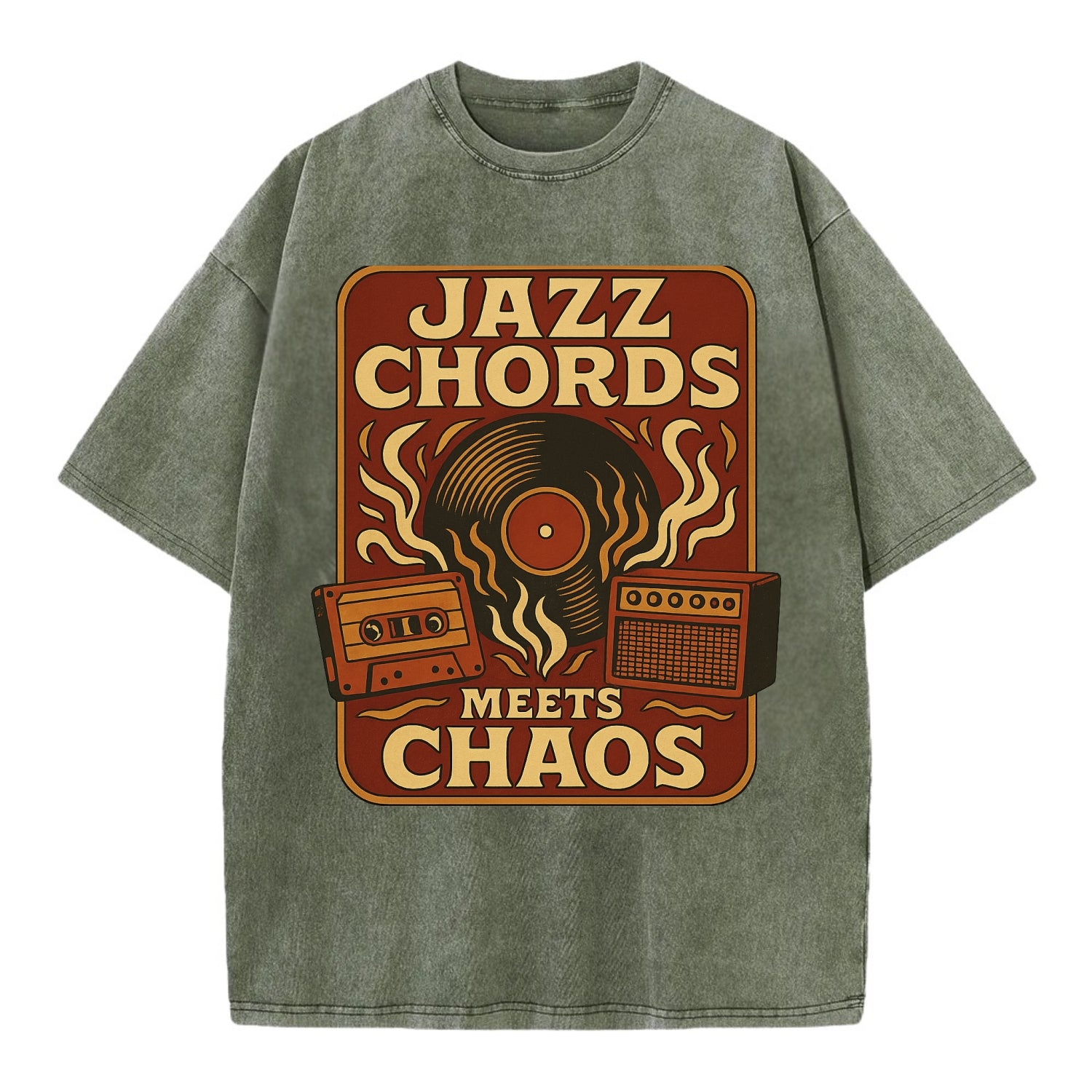 Jazz chords with hyperpop energy - "Jazz Meets Chaos" - unexpected fusion - Vintage T-shirt - Army Green