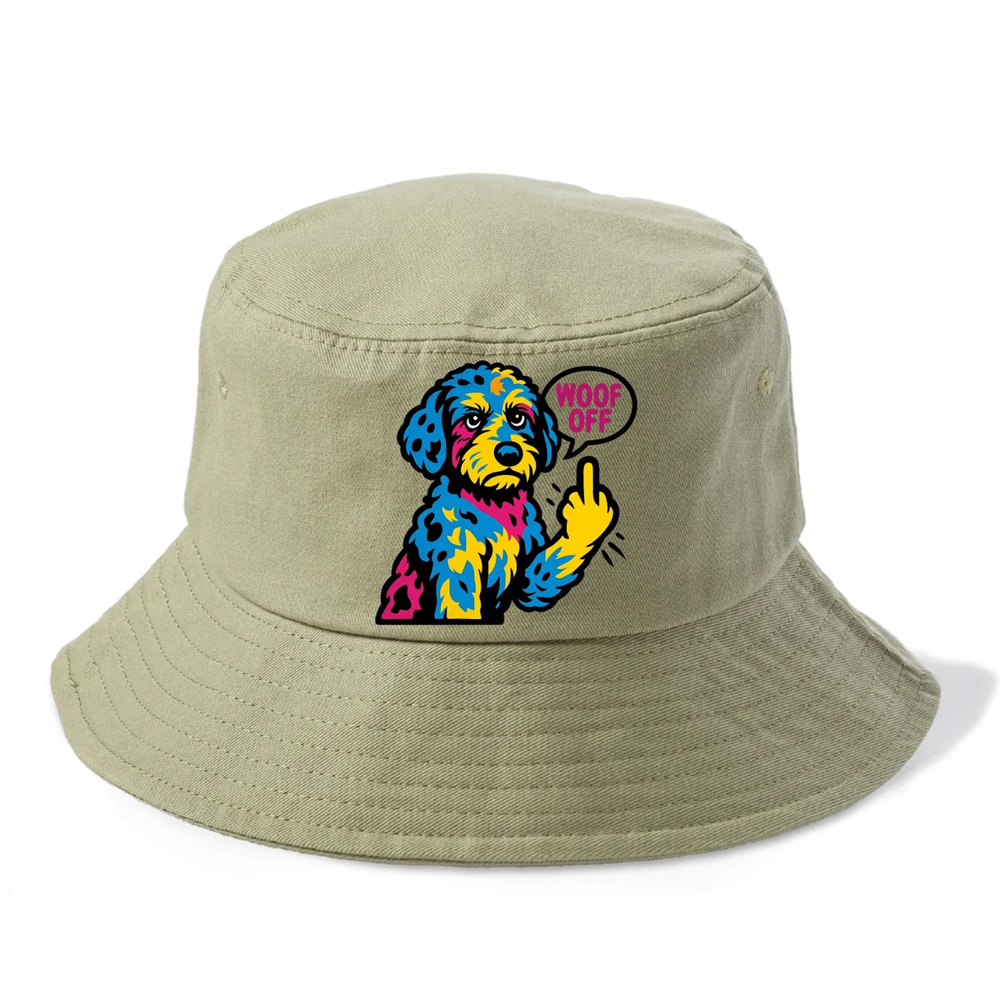 Aussiedoodle with merle patches and curly coat, playful smart paw raised - Bucket Hat - Army Green