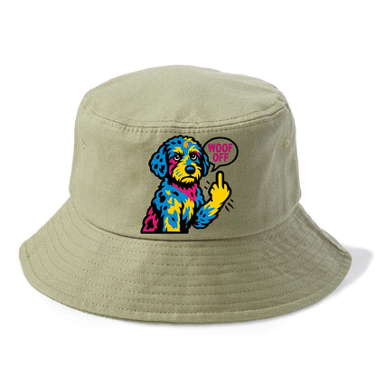 Aussiedoodle with merle patches and curly coat, playful smart paw raised - Bucket Hat - Army Green