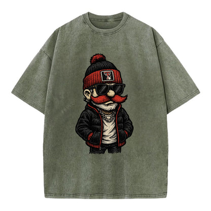 Lubbock Raider wearing Texas Tech beanie with guns up patch - Vintage T-shirt - Army Green