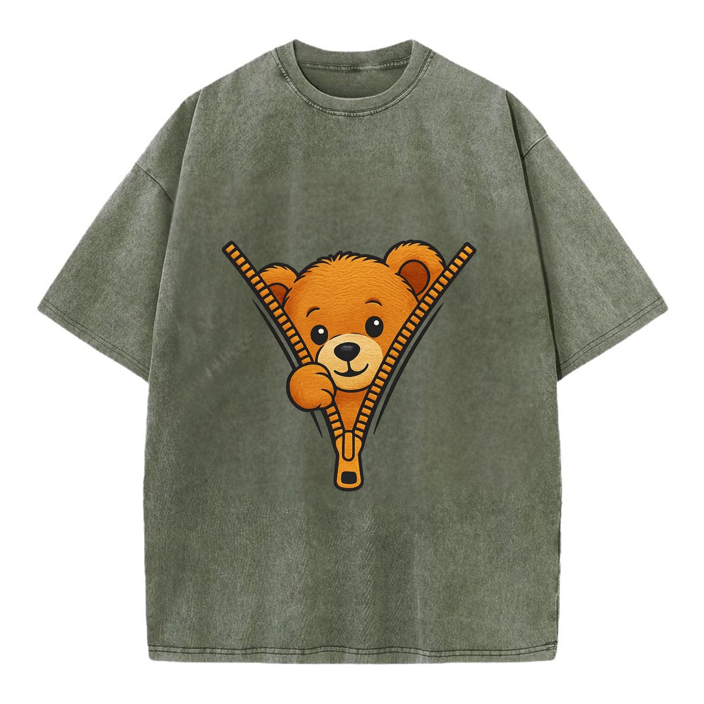zipper bear - Vintage T-shirt - Army Green