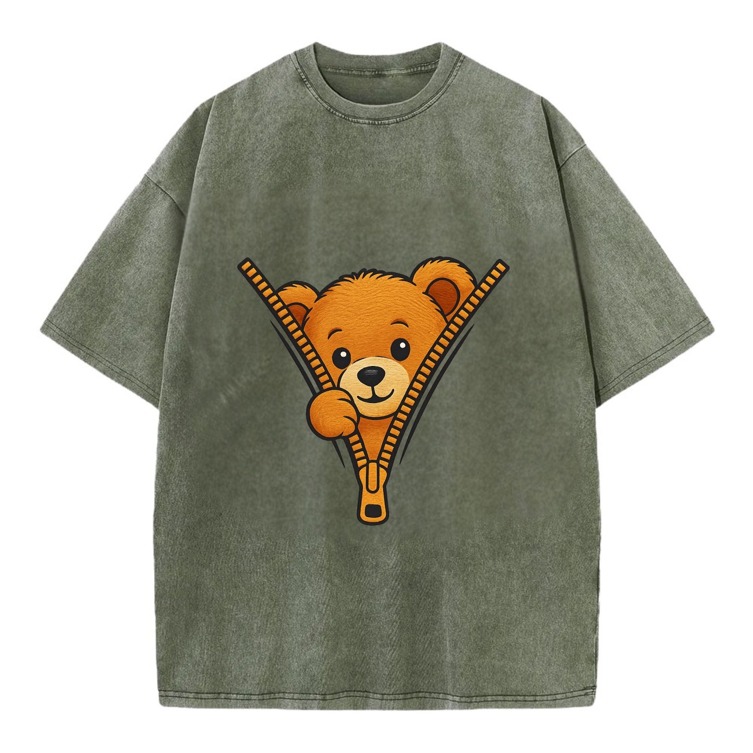 zipper bear - Vintage T-shirt - Army Green
