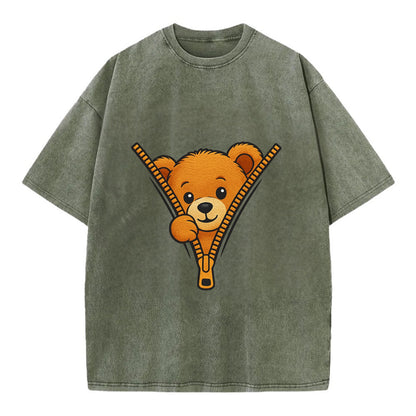 zipper bear - Vintage T-shirt - Army Green