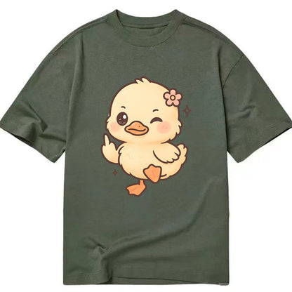 fluffy baby duck with small flower, one webbed foot raised sassily - Classic T-shirt - Army Green