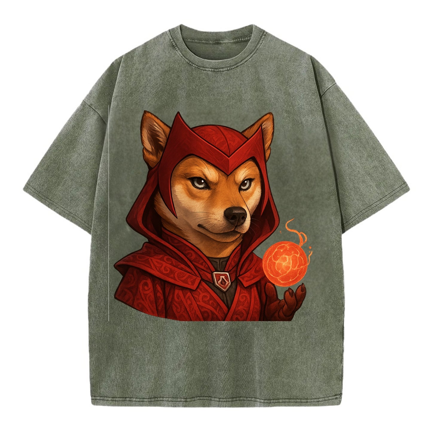 Shiba Inu Scarlet Witch  - Vintage T-shirt - Army Green