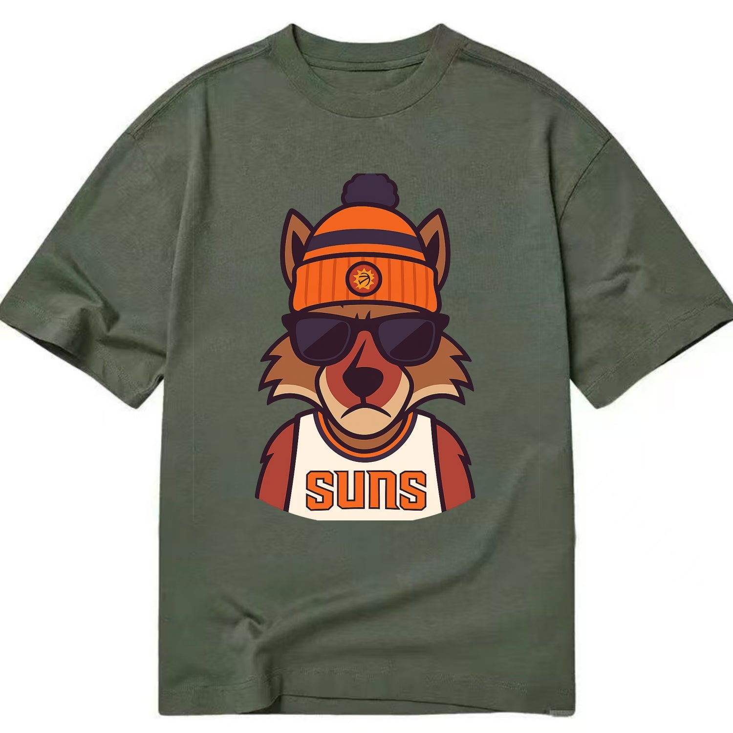 Arizona Coyote wearing Suns beanie with desert sun patch and wayfarer sunglasses - Classic T-shirt - Army Green
