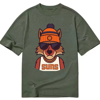 Arizona Coyote wearing Suns beanie with desert sun patch and wayfarer sunglasses - Classic T-shirt - Army Green