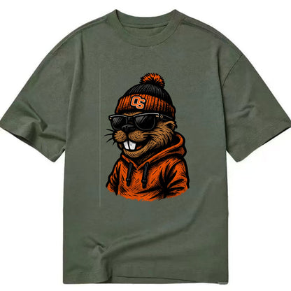 Corvallis Beaver wearing Oregon State beanie with OS patch - Classic T-shirt - Army Green