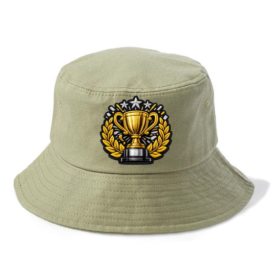 Embroidered patch design - CHAMPIONSHIP TROPHY - golden trophy cup with laurels in - Bucket Hat - Army Green
