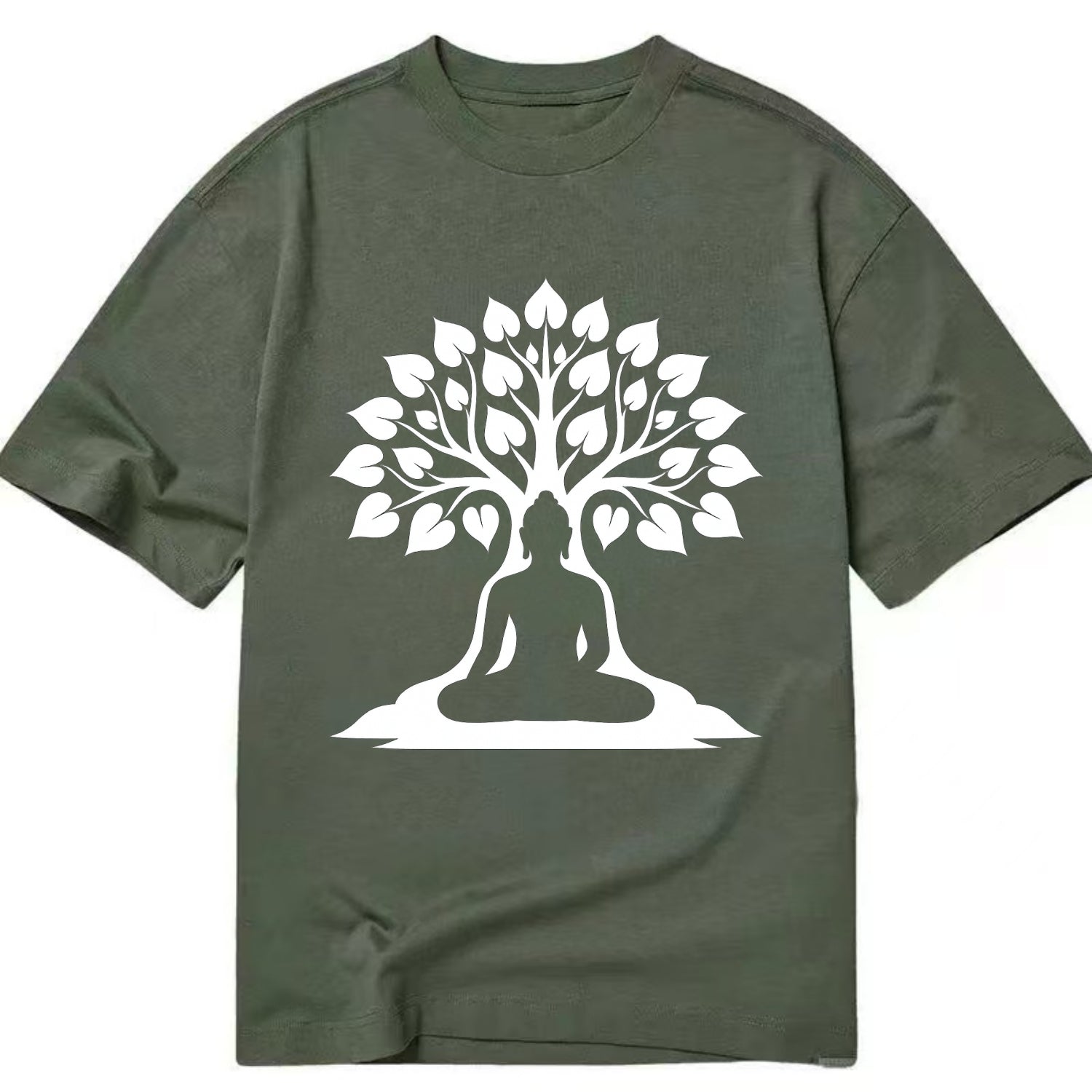 Buddha silhouette meditating - negative space forms bodhi tree - Classic T-shirt - Army Green