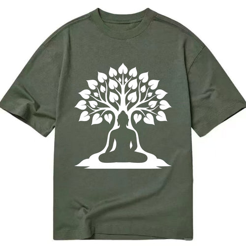 Buddha silhouette meditating - negative space forms bodhi tree - Classic T-shirt