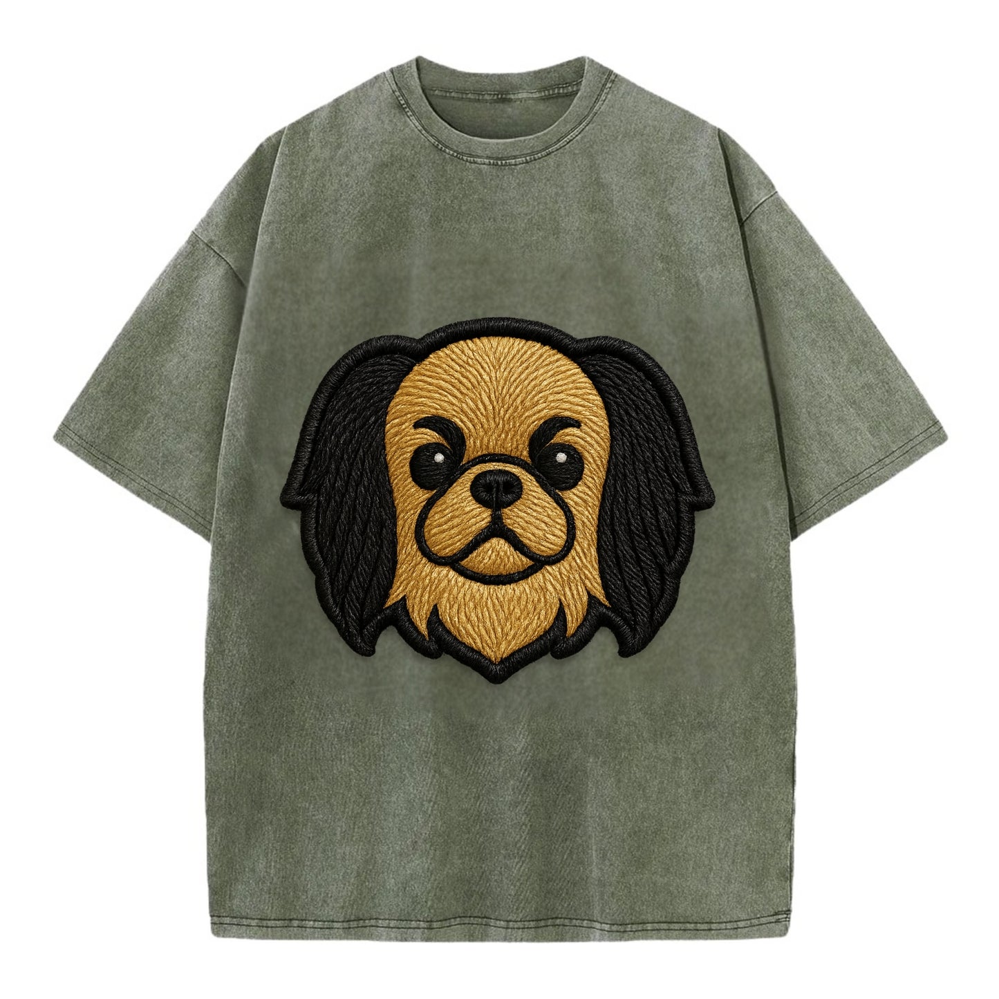 Japanese Chin - Modern flat-face logo wi - Vintage T-shirt - Army Green