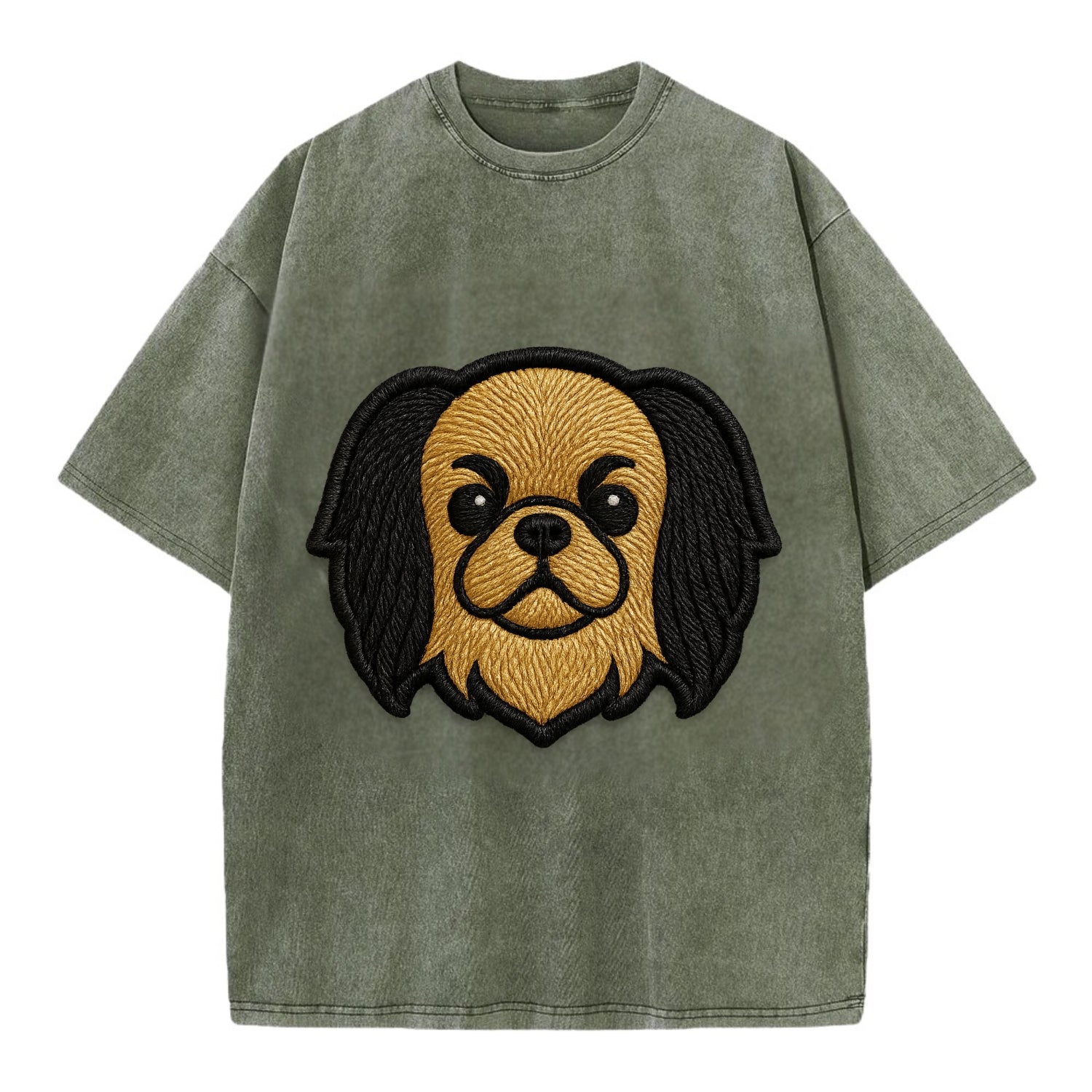 Japanese Chin - Modern flat-face logo wi - Vintage T-shirt - Army Green
