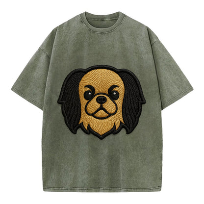 Japanese Chin - Modern flat-face logo wi - Vintage T-shirt - Army Green