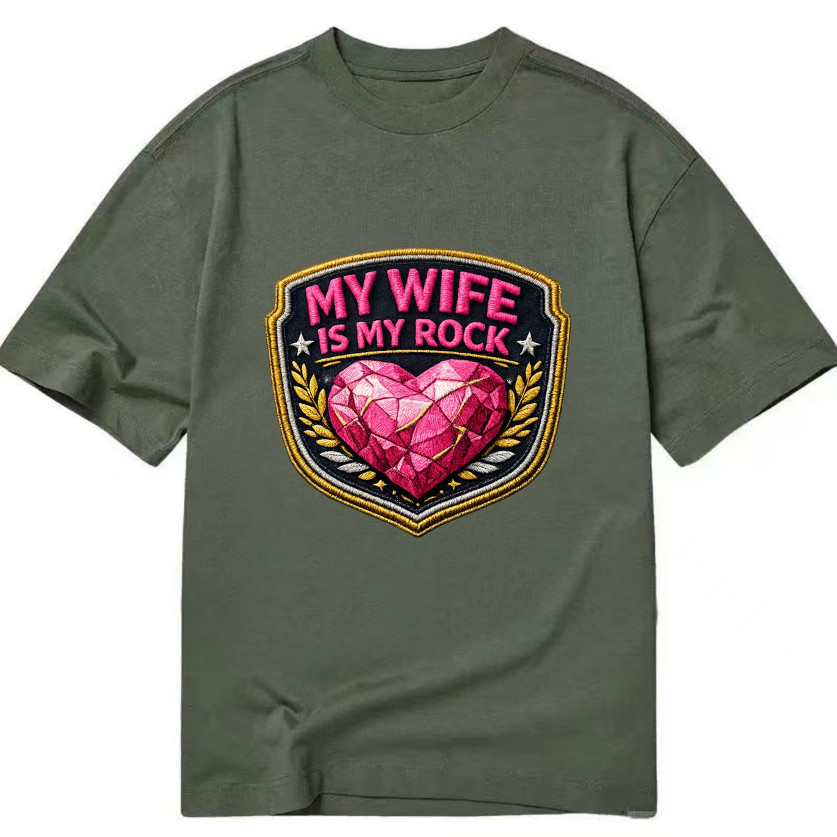 MY WIFE IS MY ROCK - pink rock heart - pink - solid wife - Classic T-shirt - Army Green