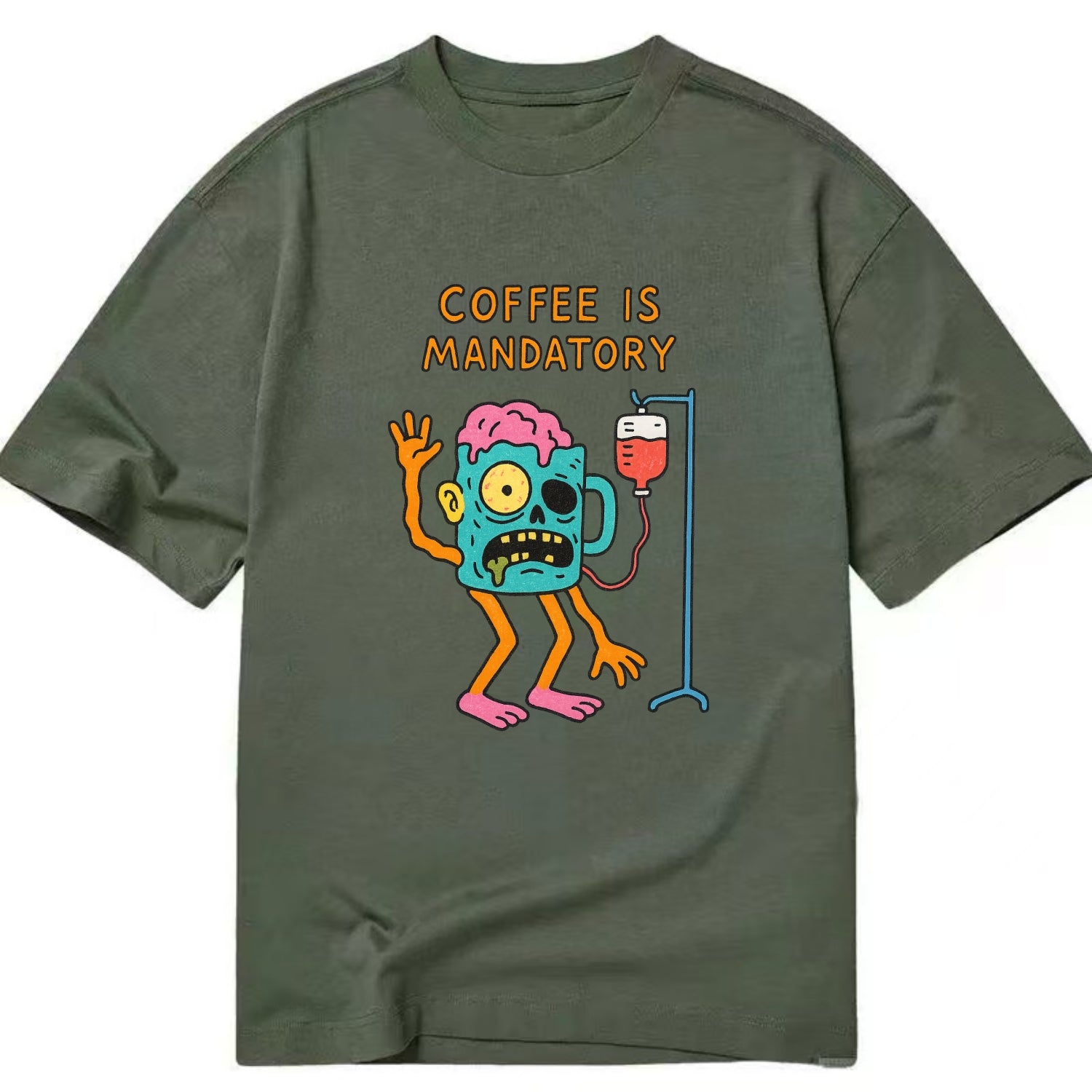 COFFEE IS MANDATORY | Zombie mug with IV drip - Classic T-shirt - Army Green