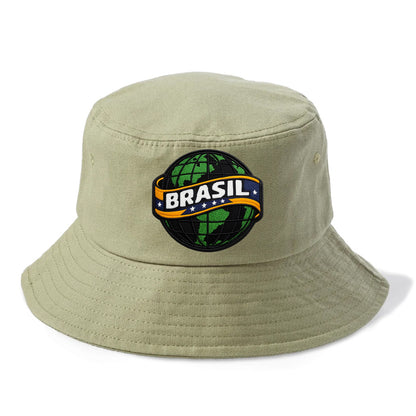 BRAZILIAN FLAG GLOBE - green globe with banner in green yellow blue , Brasil - Bucket Hat - Army Green