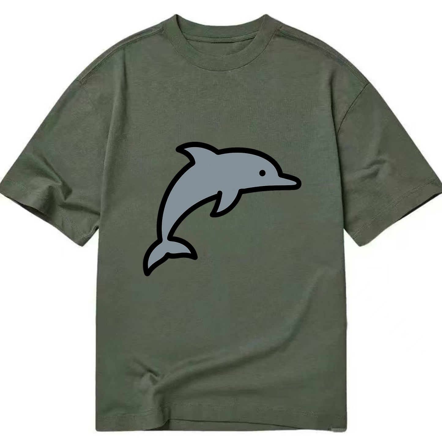 Bottlenose Dolphin - Gray jumping pose flat side profile - Classic T-shirt - Army Green