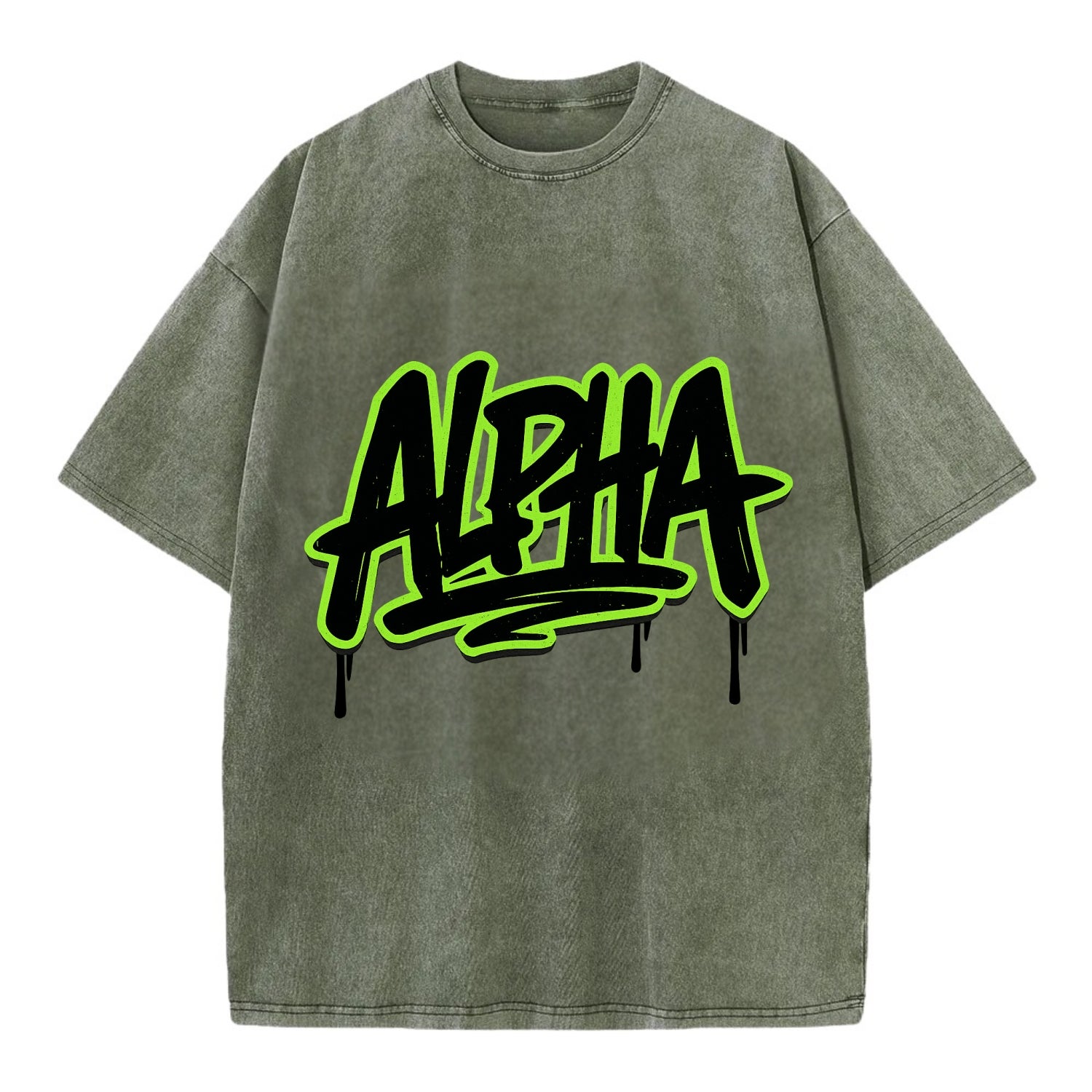 Bold typography design - "ALPHA" - leader of the pack - Vintage T-shirt - Army Green
