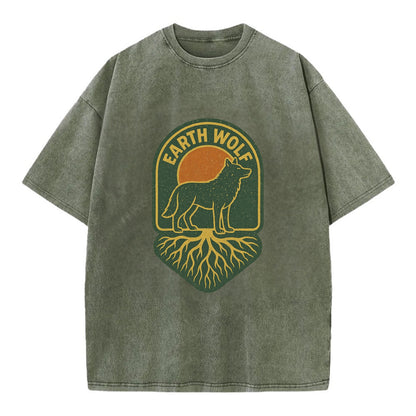 Earth Wolf Roots  - Vintage T-shirt - Army Green