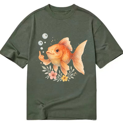 chubby goldfish blowing bubbles, one fin extended like middle finger - Classic T-shirt - Army Green