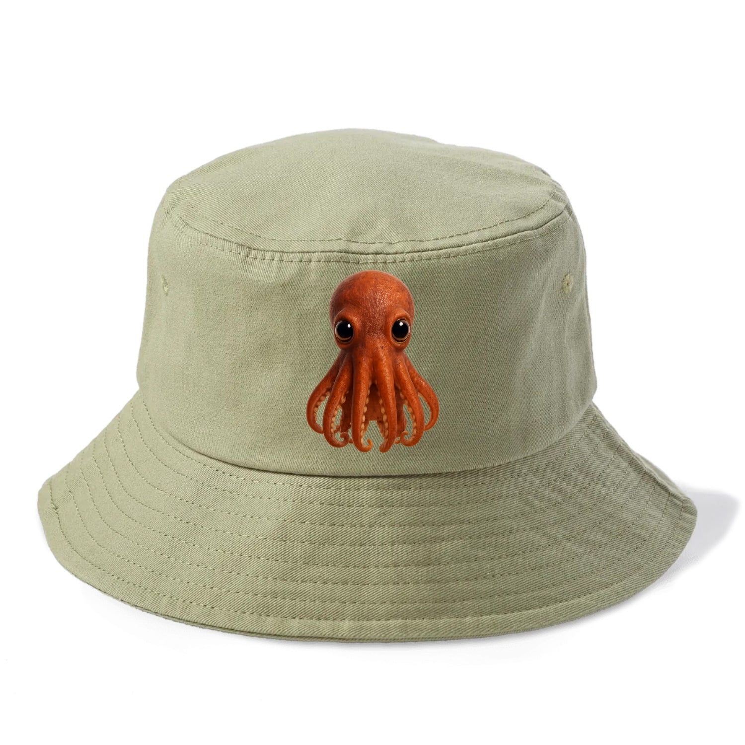 Baby Giant Pacific Octopus - reddish, smaller tentacles, expressive eyes, - Bucket Hat - Army Green