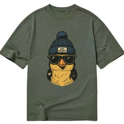 Iowa Goldfinch wearing Des Moines beanie with pom pom and wayfarer sunglasses - Classic T-shirt - Army Green