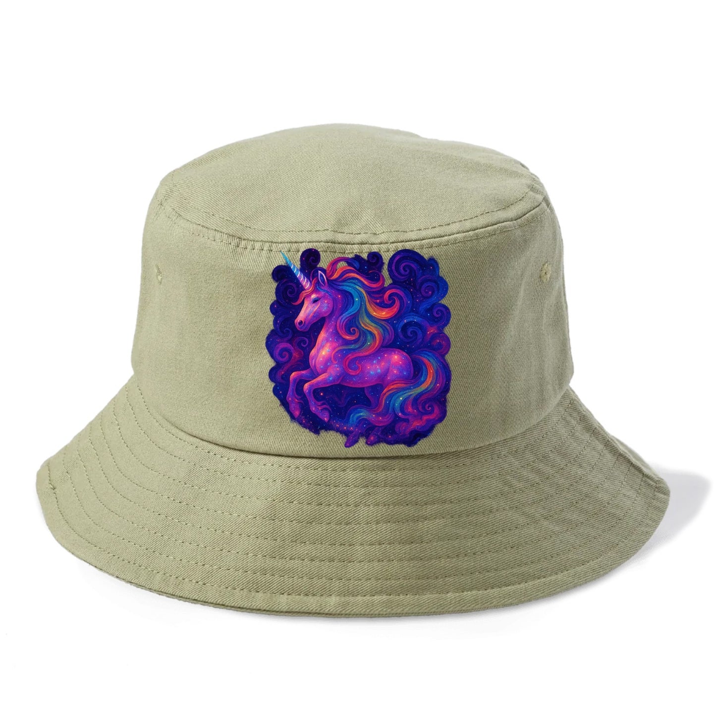 Magical unicorn with flowing rainbow gradient mane, iridescent horn with spiral light - Bucket Hat - Army Green