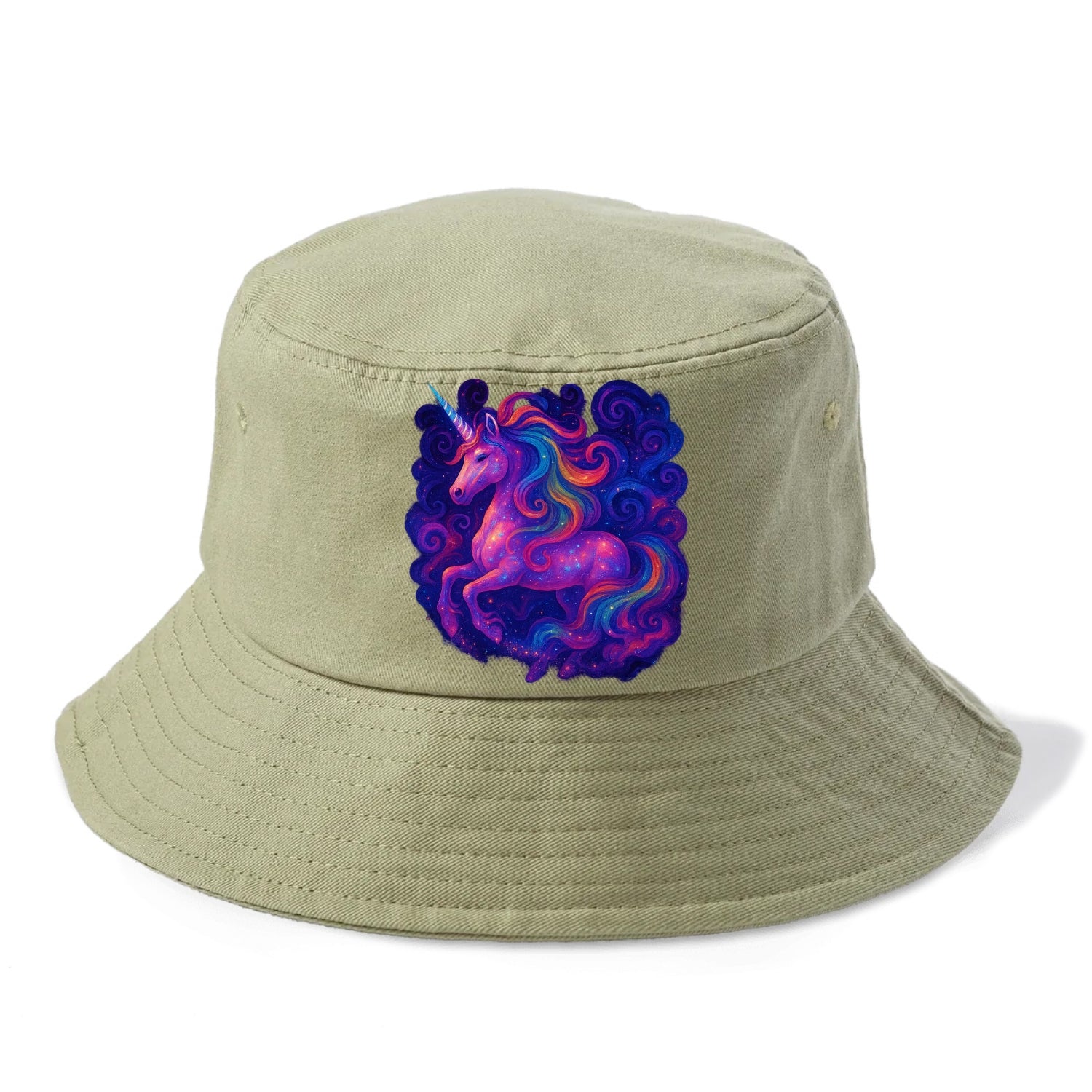 Magical unicorn with flowing rainbow gradient mane, iridescent horn with spiral light - Bucket Hat - Army Green