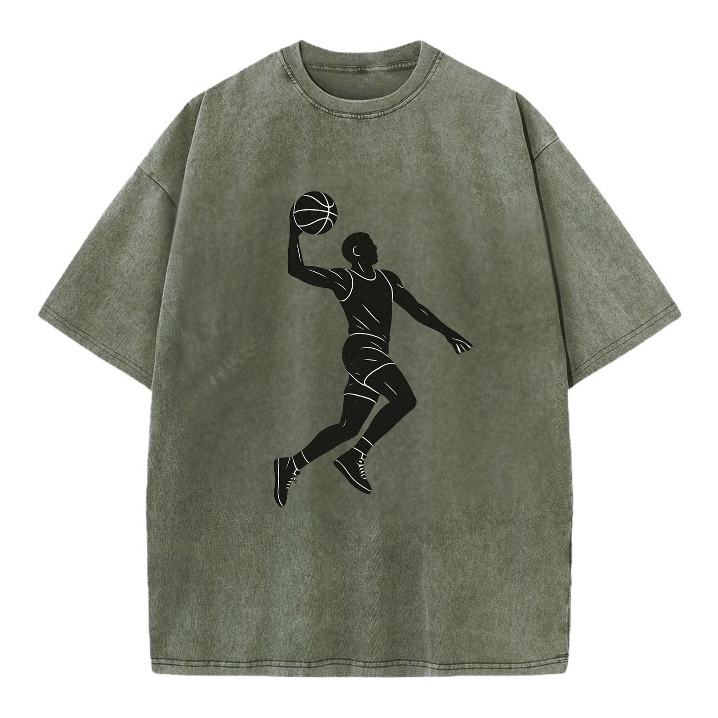 Basketball player dunking silhouette - Vintage T-shirt - Army Green