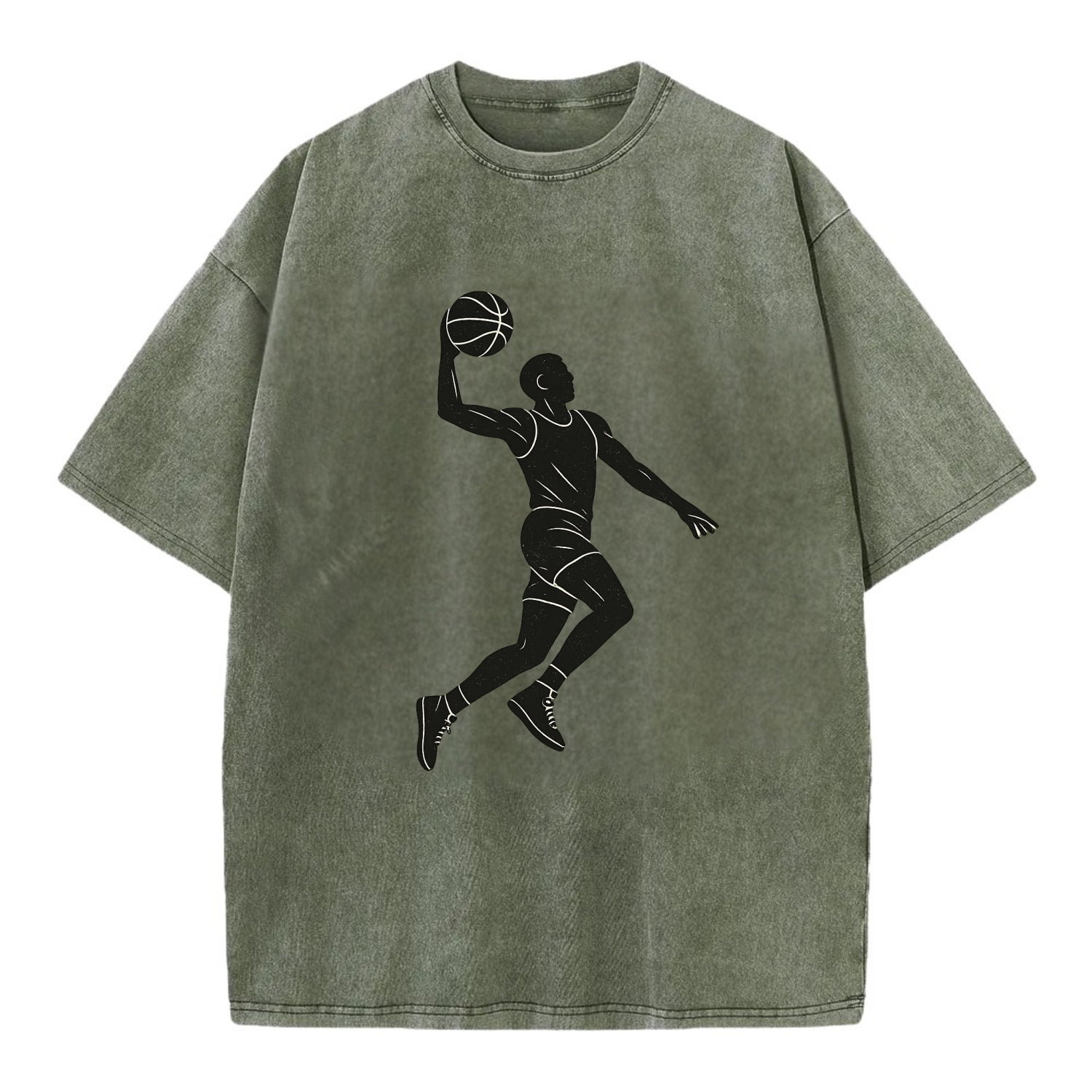 Basketball player dunking silhouette - Vintage T-shirt - Army Green