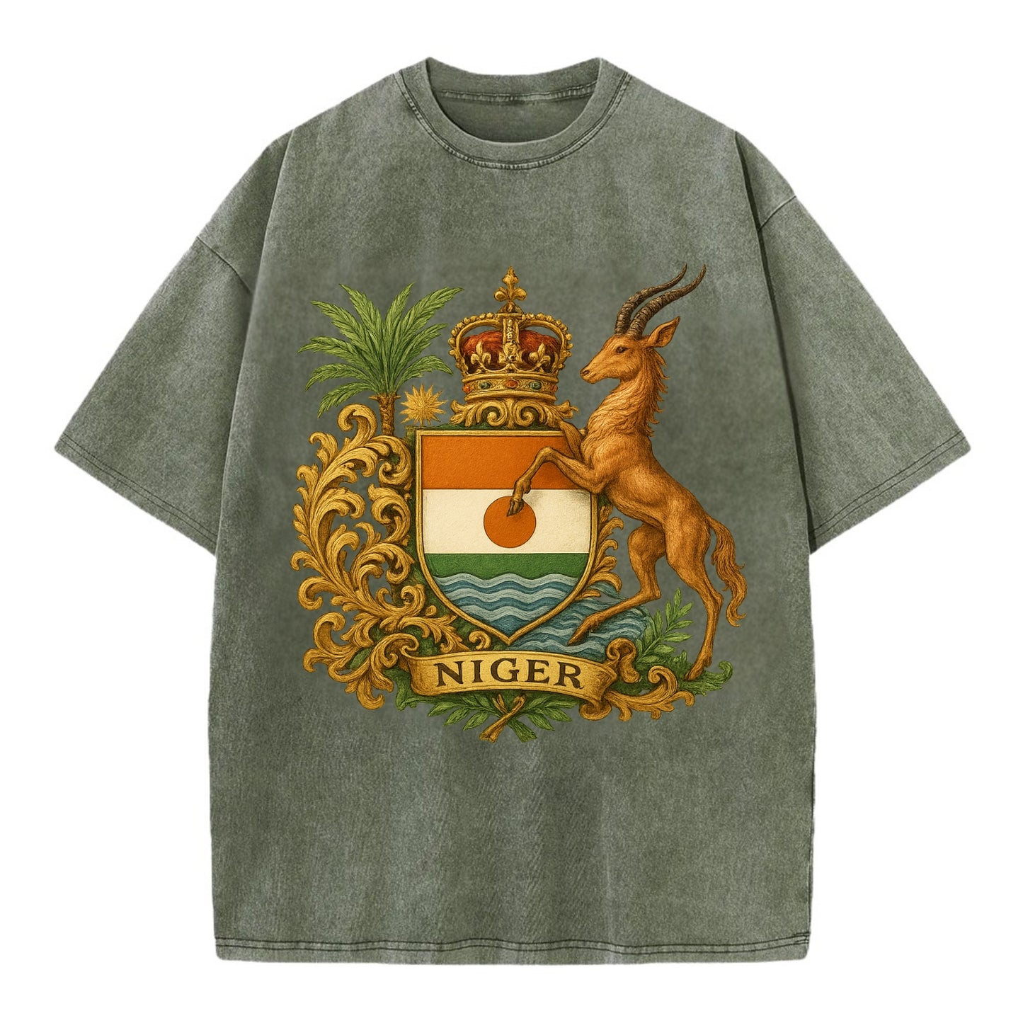 Niger Heritage Badge  - Vintage T-shirt - Army Green